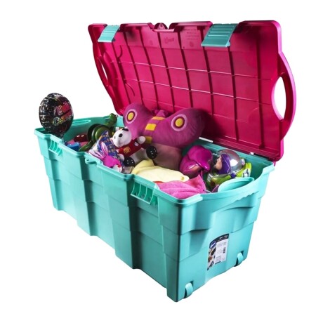 Baúl con Tapa Bisagra Wenco 100 Litros Verde Agua/rosa