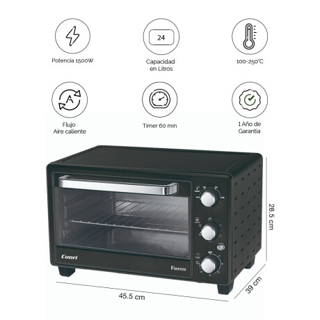 Horno Eléctrico de Mesa 24Lts 1500W con Timer Cuori Firenze Negro