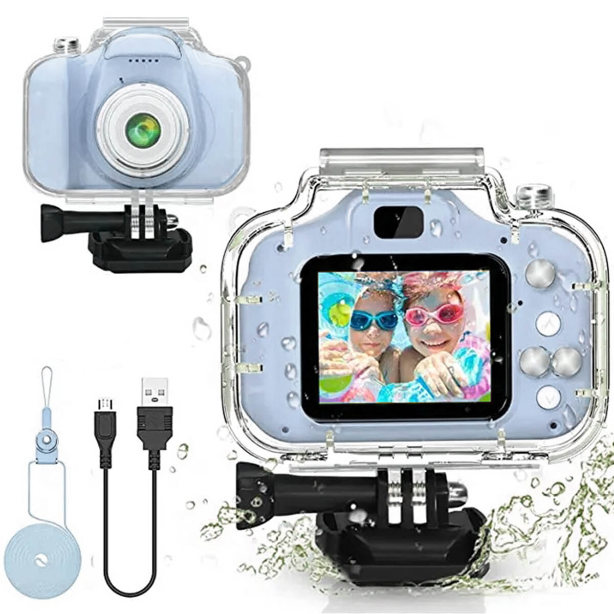 Cámara Digital Infantil Sumergible C/Correa Full Hd - Azul 