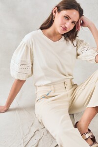 Remera Algodón Combinada Crudo