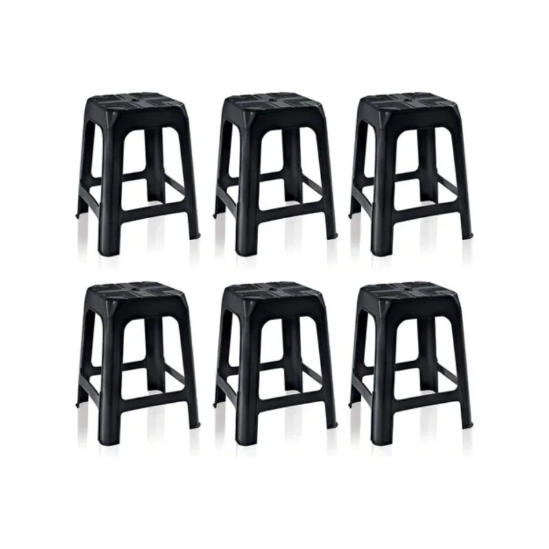 Set x6 Banqueta apilable de plástico resistente NEGRO
