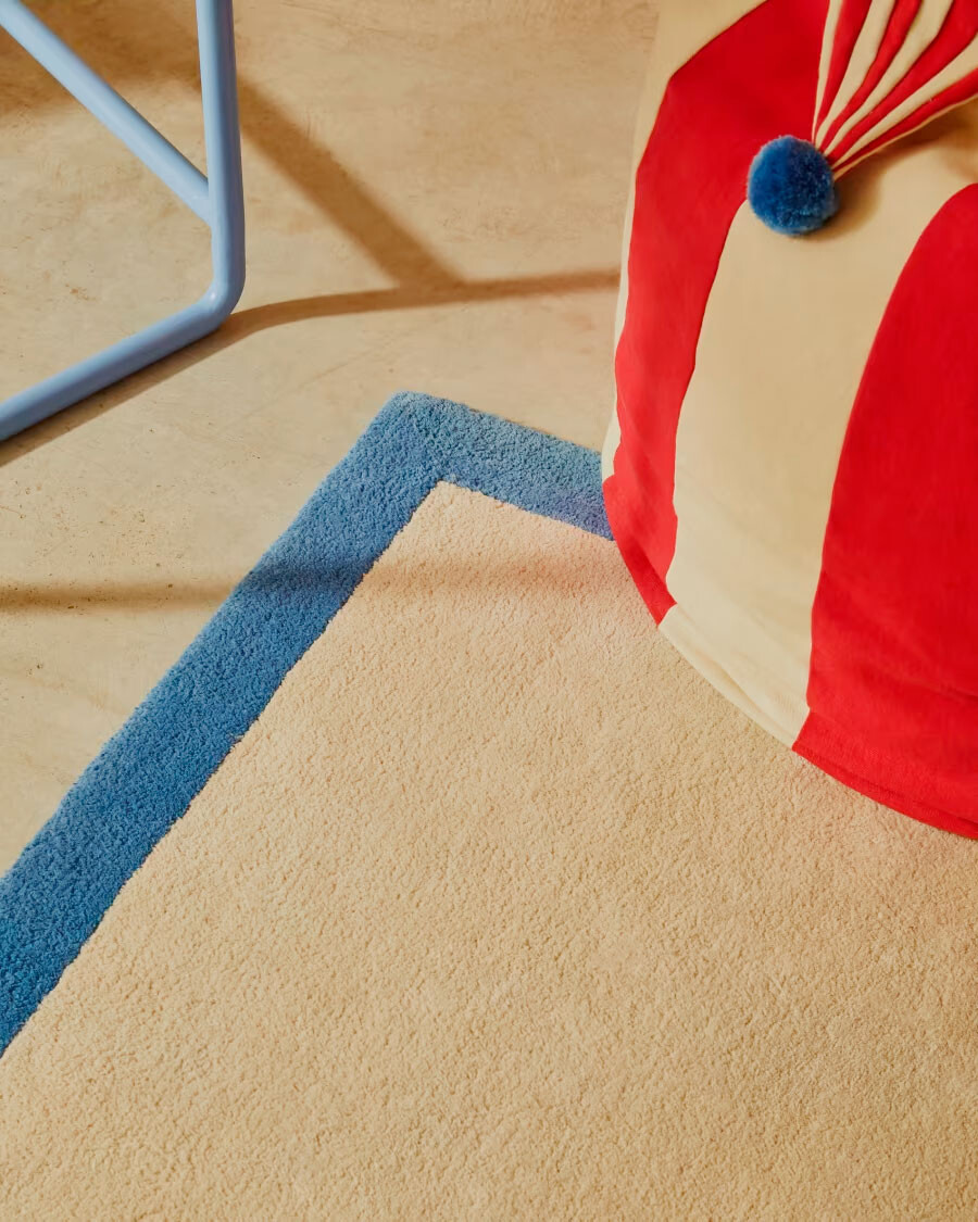 Alfombra Nalim 100% de algodón beige y azul 90 x 150 cm