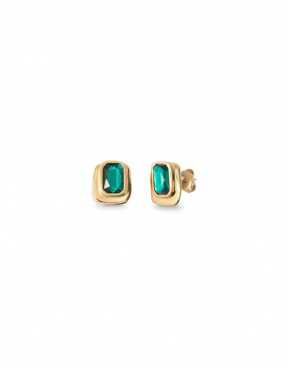 PENDIENTES RECTANGULARES BAÑADOS EN ORO DE 18K CON CRISTAL VERDE - Pendiente 