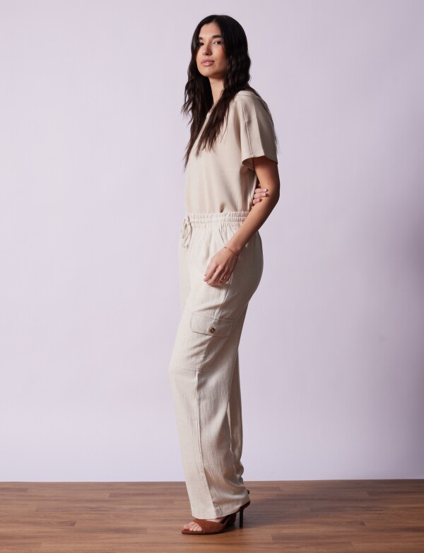 Pantalon Cargo Lino BEIGE CLARO