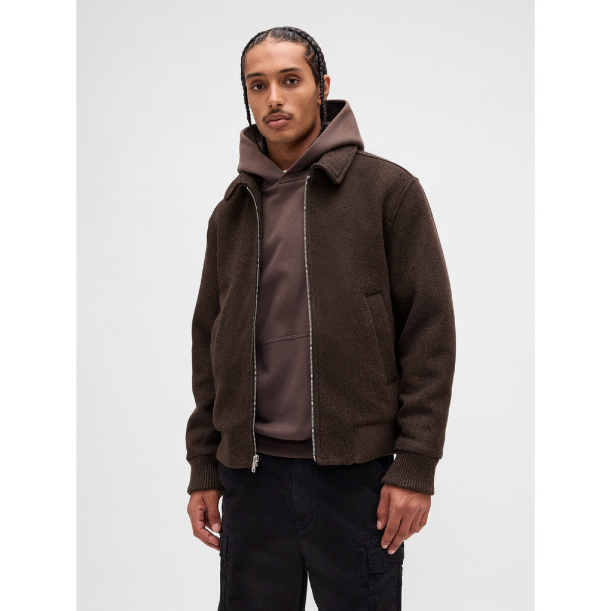 WOOL BOMBER - BROWN HEATHER 