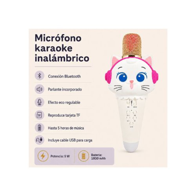 Micrófono Karaoke Inalámbrico Para Niños Gatoblanco