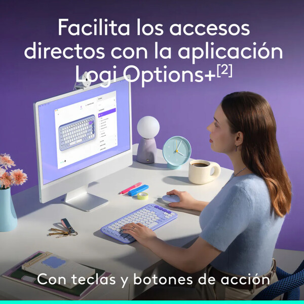 Combo Ligitech Teclado Mouse Pop Icon Blutooth VIOLETA