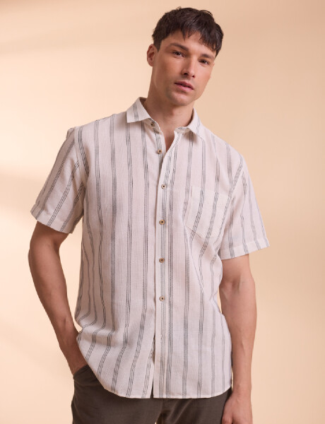 012630 CAMISA HARRINGTON LABEL Natural/azul