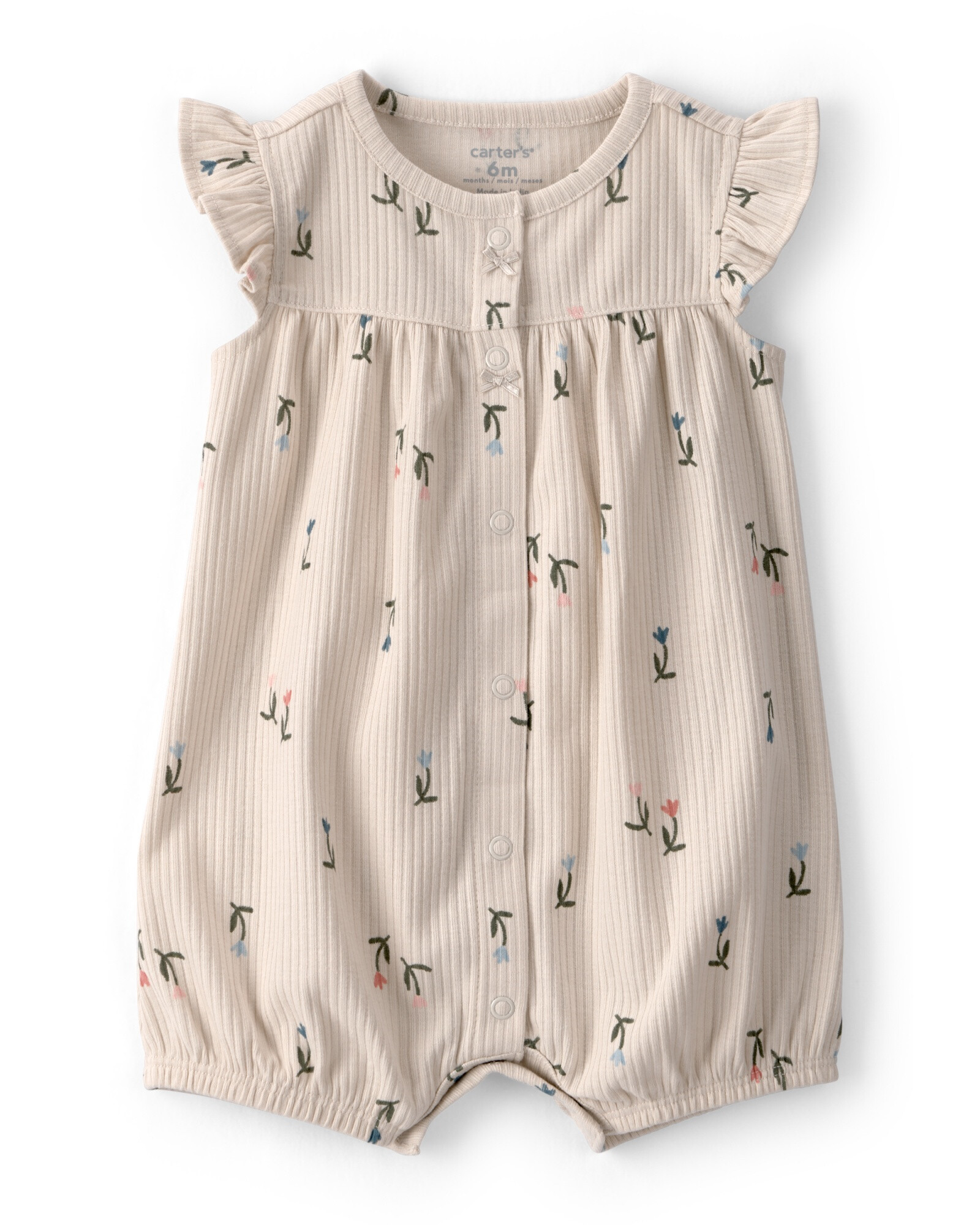 Monito bombachudo de algodón acanalado, beige, diseño floral Sin color