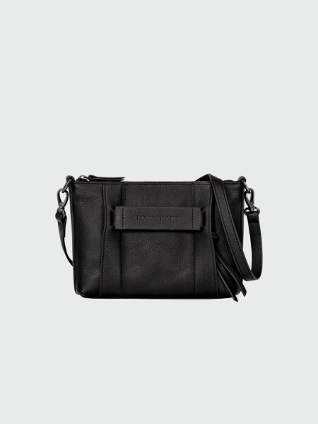 Longchamp -Cartera de cuero con correa extraible, 3D Negro