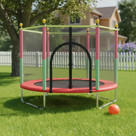 Cama Elástica Trampolín 1,40mt Con Red Protección Y Cobertor Rojo