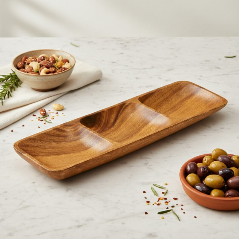 Copetinero rectangular 3 divisiones 38 cm MADERA