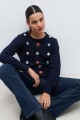 Sweater con bordado floral azul marino