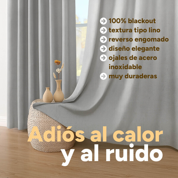 Cortina Blackout 100% Engomada Termica Set 2 Paños Tipo Lino Variante Color Gris Claro