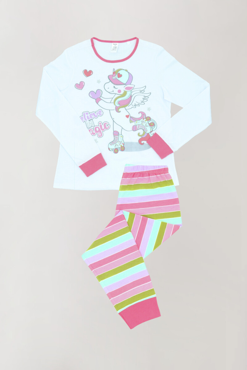 Pijama de niña unicornio multicolor Blanco