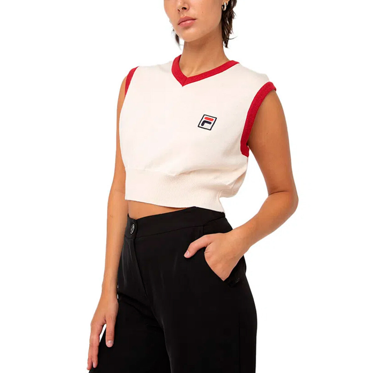 Chaleco Tejido Mujer Fila Crop - Crema 