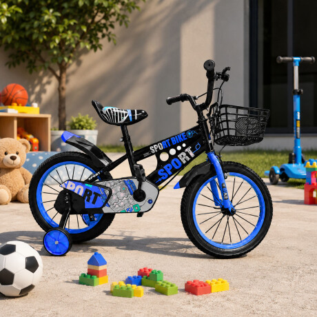 Bicicleta Infantil Rodado 16 C/Rueditas Aux Estilo Deportivo Celeste