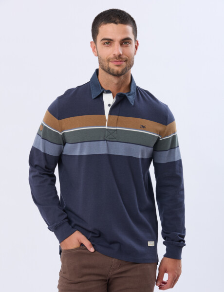 REMERA POLO RAYADA EN ALGODÓN Azul