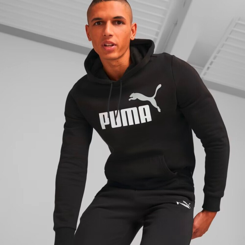 M ESS+ 2 COL BIG LOGO HOODIE FL Negro