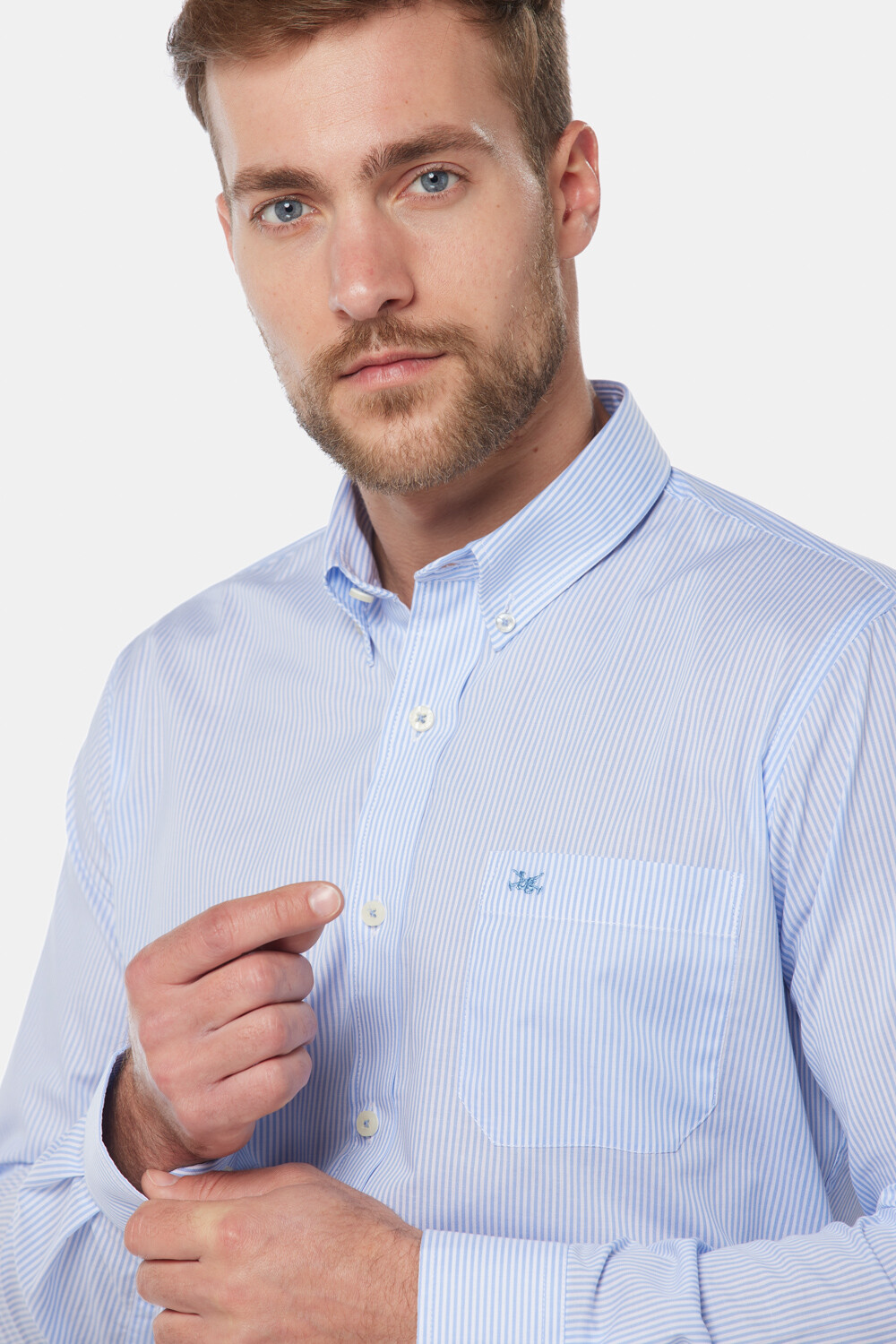CAMISA SPORT A RAYAS Celeste