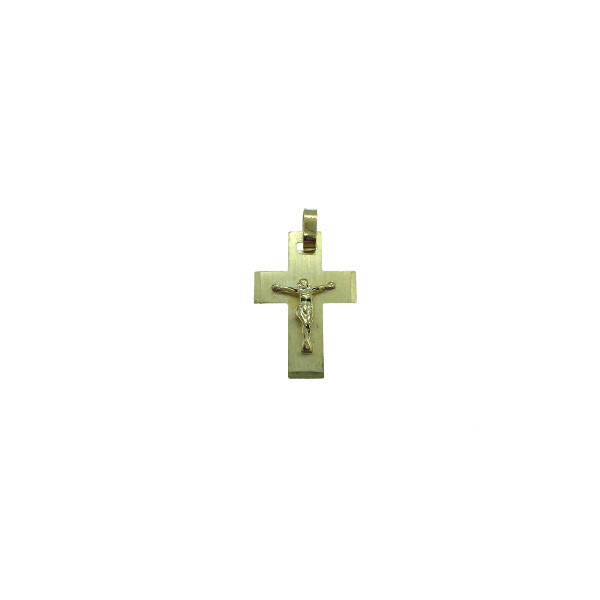 Cruz chata de oro amarillo 18k con Cristo [CR] Cruz chata de oro amarillo 18k con Cristo [CR]