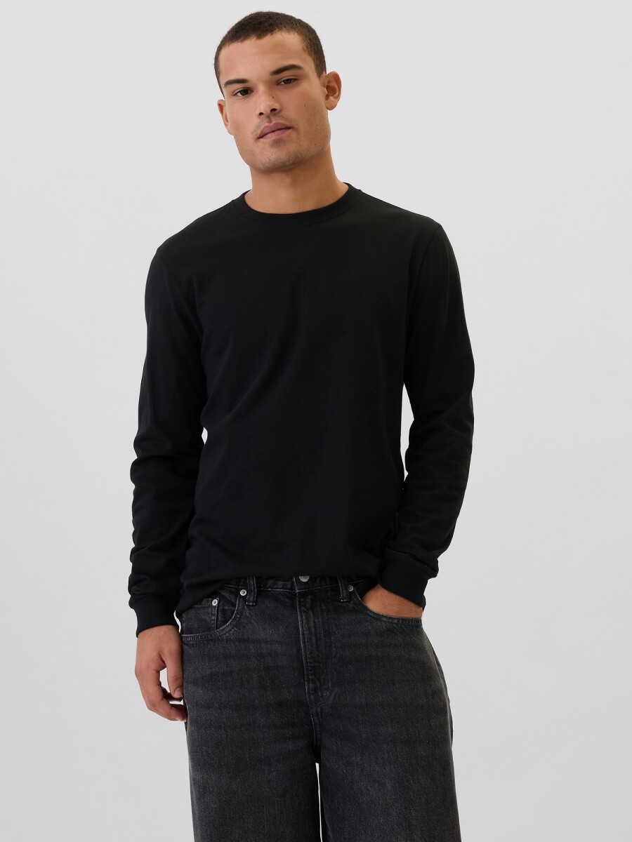 Remera Basica Cuello Redondo Manga Larga Hombre - Black 1 