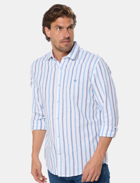 CAMISA DE LINO RAYADA Azul