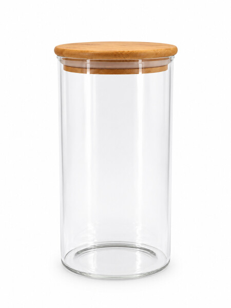 FRASCO VIDRIO TAPA BAMBU 1300 ML TRANSPARENTE