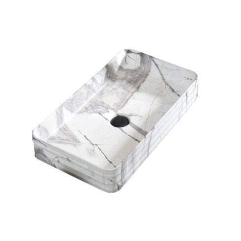 Bacha Rectangular De Apoyo De Loza Marmolada Con Desague Negro Mate Aqualia 000