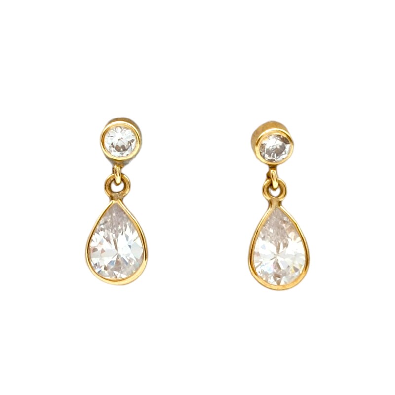 Caravanas colgantes Gotas de oro - Oro bajo -Zirconia - CA8067 conpiedra