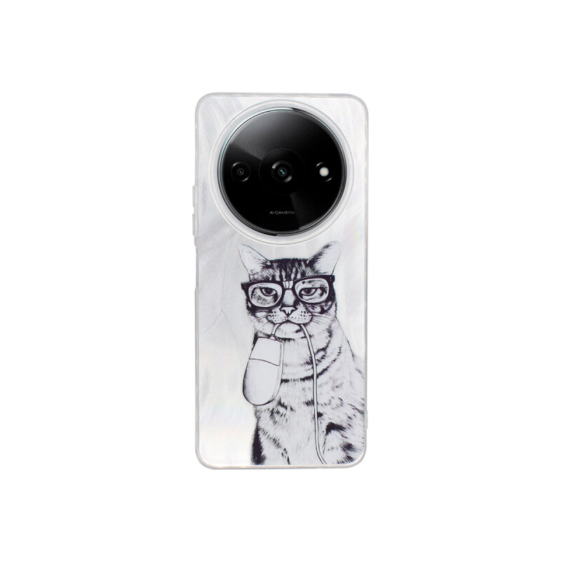Protector para Xiaomi Redmi A3 plateado diseño gato Protector Para Xiaomi Redmi A3 Plateado Diseño Gato