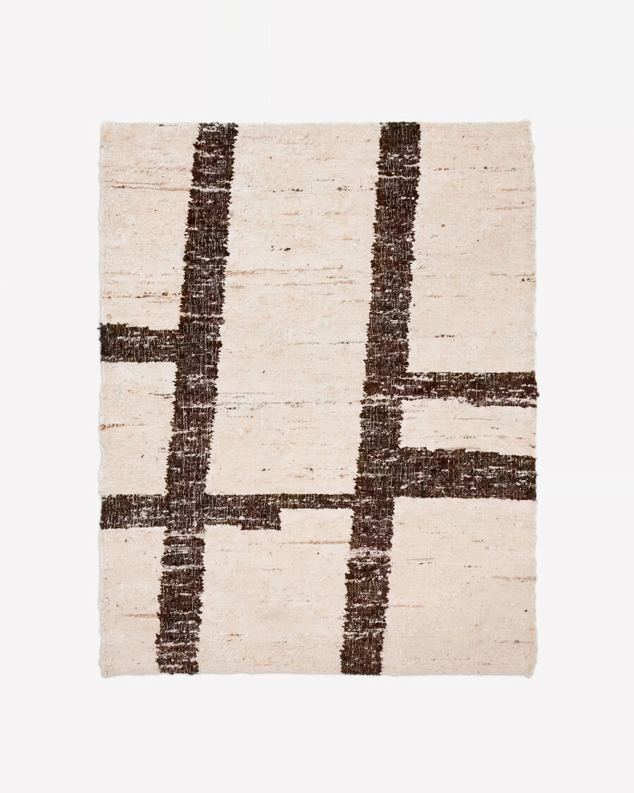 Alfombra Hadin jacquard gráfico de lana blanca y negro 160 x 230 cm Alfombra Hadin jacquard gráfico de lana blanca y negro 160 x 230 cm