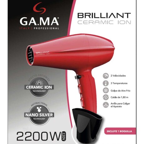 Secador Gama Brilliant Ceramic Ion 2200W con Boquilla ROJO