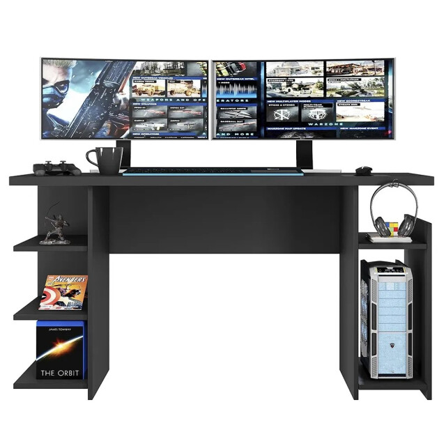 Escritorio gamer / tapa 25 mm / soporte para auriculares NEGRO