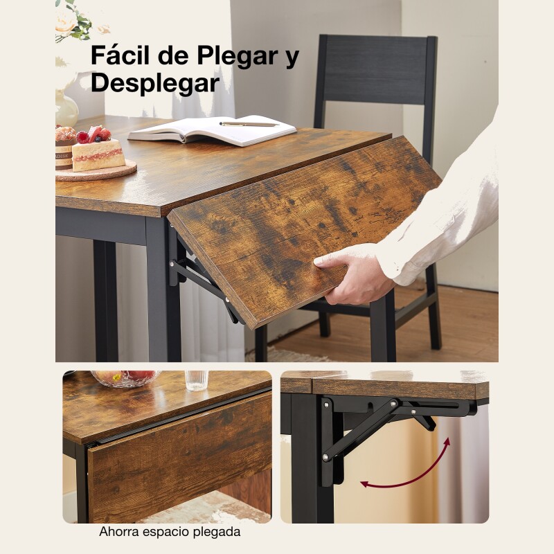 VASAGLE Mesa de Cocina Extensible Rectangular con Bisagras – Mesa de Comedor Plegable para 2-4 Personas Sin Color