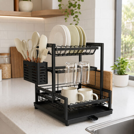Set Utensilios Cocina 19Pz + Escurridor 3Niv. Drenaje Autom. Gris