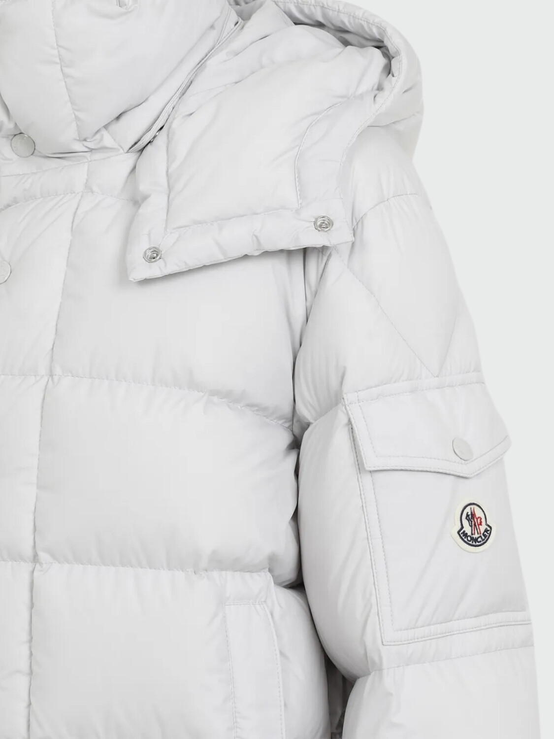 Moncler - Campera rellena de plumas con capucha desmontable, Maya Gris