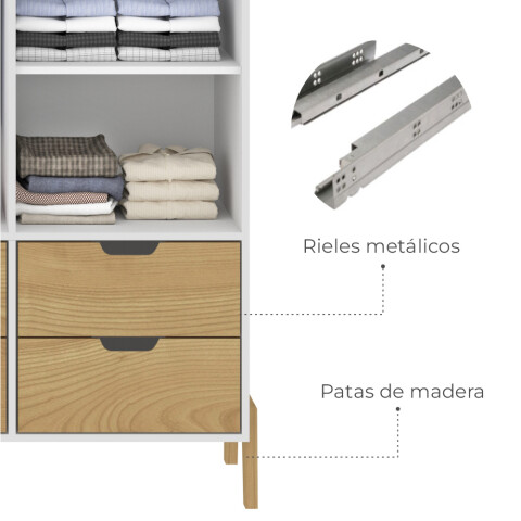 Ropero Armario de 3 Puertas, Perchero y 4 Cajones en MDP - Madera - Línea Melilla - Blanco Ropero Armario de 3 Puertas, Perchero y 4 Cajones en MDP - Madera - Línea Melilla - Blanco