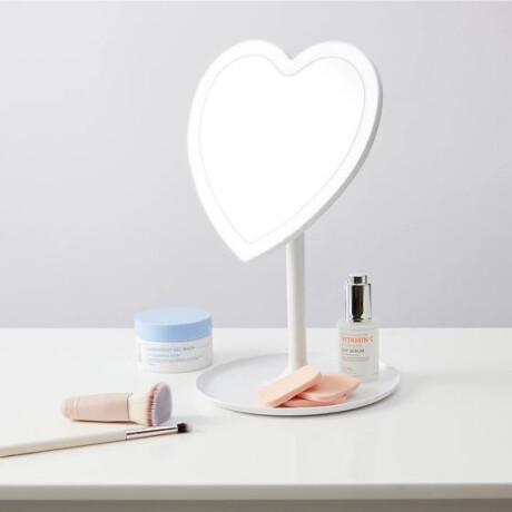 Espejo de tocador con forma de corazón y luz LED Blanco