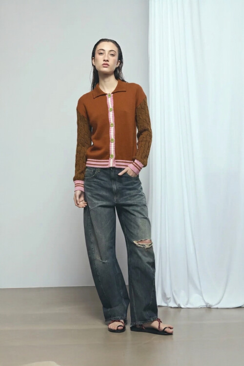 Cardigan con piping PREVENTA tostado