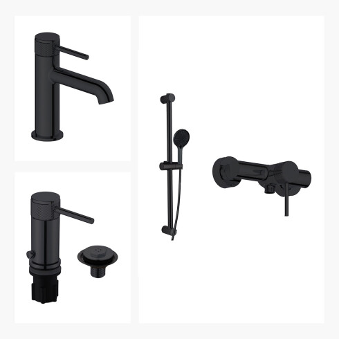 Juego Completo De Griferia Incluye Lavatorio Bajo,Bidet Y Ducha Exterior NEGRO