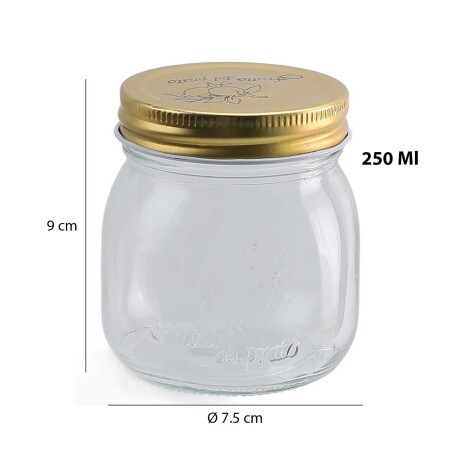 Frasco Recipiente de Vidrio Labrado 250Ml Tapa Rosca Metal Transparente