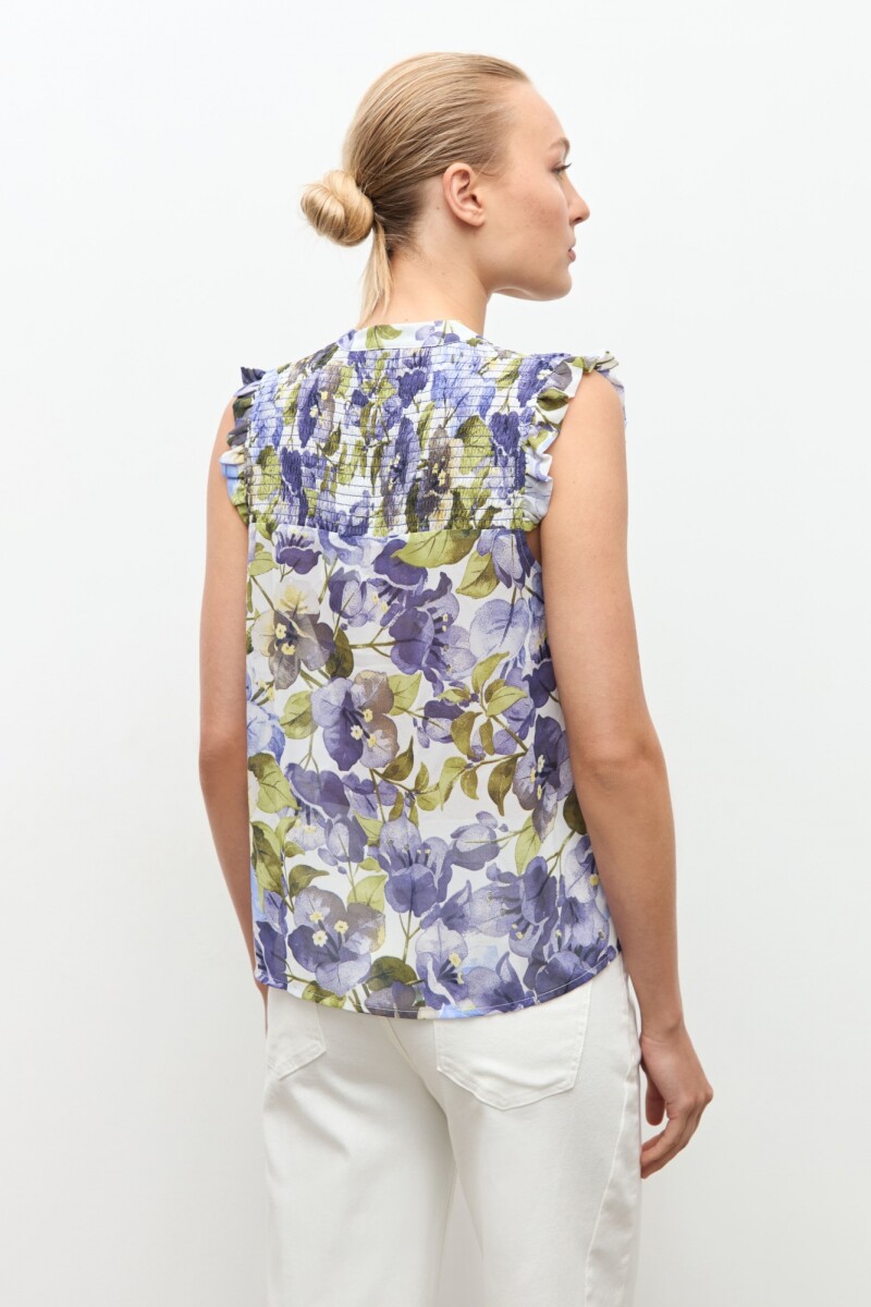 Blusa estampa Santa Rita azul piedra