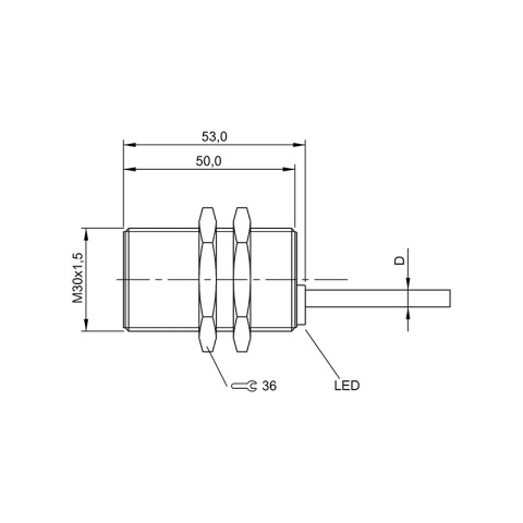 Sensor inductivo PNP NA metalico Ø30mm 24VDC BF0030