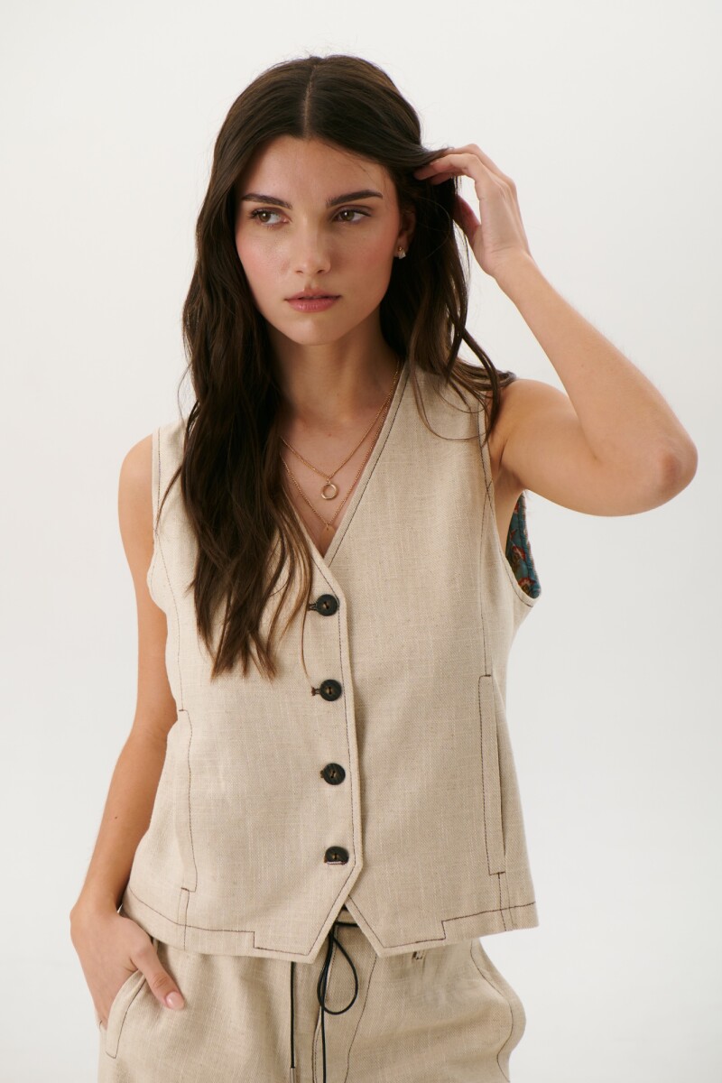 CHALECO LINO ART BEIGE