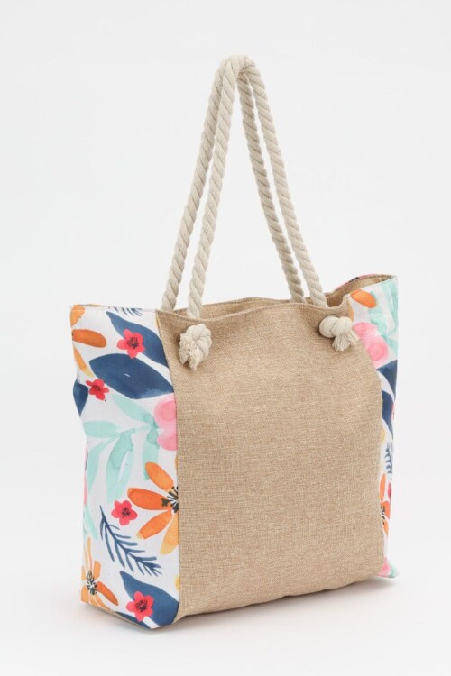 Bolso playero Beige Floreado