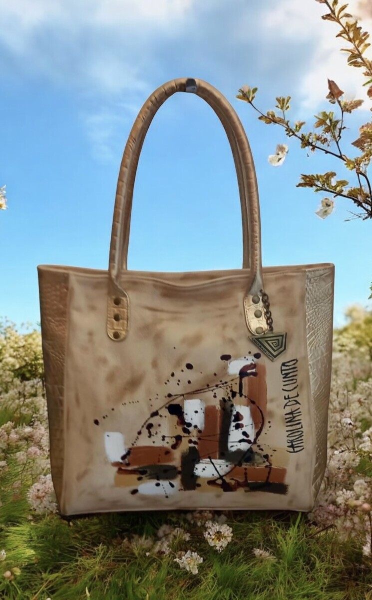 Cartera Julieta Natural Y Dorado Con Arte 