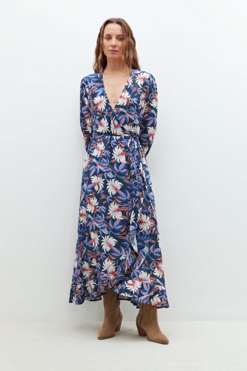 Maxi vestido estampa floral azul marino