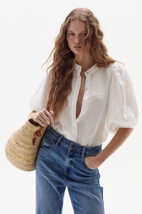Camisa Bubble en Lino Off-White