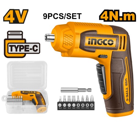 Set Atornillador A Batería 4 Nm 4V + Accesorios Y Valija AMARILLO-NEGRO